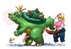 1boy 1futa absurd_res animal_genitalia anthro anus balls big_balls big_breasts big_penis blonde_hair blue_eyes bodily_fluids boots bowser bracelet breasts breath brown_penis clothing crop_top crown darkened_genitalia darkened_penis dic_entertainment drooling duo erection footwear furry furry_male futa_on_male futanari genitals green_body gynomorph hair hat headgear headwear hi_res huge_balls huge_cock human human_futa human_on_anthro in-franchise_crossover intersex jewelry king king_koopa licking licking_lips male male/futa mammal mario_(series) musk musk_cloud nintendo panting payaazz penis ponytail princess princess_peach reptile royalty saliva scalie shell shirt shoes spiked_bracelet spiked_shell spikes spikes_(anatomy) tail the_super_mario_bros._super_show! tongue tongue_out topwear uncensored vein veiny_penis