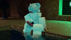 3d anthro femboy furry furry_only hair_over_eyes indoors male male_only masturbating masturbation mouse mouse_ears naked nekomaniaa night nude pool roblox roblox_avatar robloxian self_upload tagme white_fur