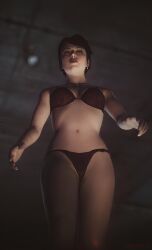 3d 3d_(artwork) absurd_res absurdres alternate_universe beautiful_woman black_hair blurred_background cleavage earrings high_resolution highres hitman hitman_absolution large_breasts large_tits layla_stockton lingerie mature_woman navel red_lipstick short_hair strutting unbothered underboob vesternier walking_towards_viewer wide_hips