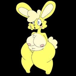 animated anthro ass big_breasts big_butt blue_eyes breasts cuddles_(htf) darylanimates14 female fluffy_chest fur genitals happy_tree_friends huge_butt lagomorph leporid mammal pussy rabbit rotating solo spinning thick_thighs yellow_body yellow_fur