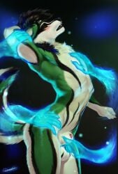 2025 anatomically_correct anatomically_correct_genitalia animal_genitalia anthro arched_back ass athletic athletic_anthro athletic_male big_butt biped black_background black_body black_fur black_markings canid canine closed_eyes digital_media_(artwork) dimonis disembodied_hand erection fox fur genitals ghost_hand green_body green_fur group hand_on_arm hand_on_chest hand_on_hip hi_res kilobytefox looking_pleasured magic male mammal markings multicolored_body multicolored_fur neck_tuft open_mouth penis penis_poking_out penis_tip portrait pose sheath sheath_play signature simple_background skinny soft_abs solo_focus tail tan_body tan_fur teeth three-quarter_view touching_sheath tuft