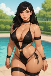 1female 1girls ai_generated armband ass big_ass big_breasts black_hair black_swimsuit breasts bushes chatgpt chubby female female_only large_breasts long_hair mature mature_body mature_figure mature_woman milf mommy monokini nipple_bulge one_leg_forward outdoors park plants pool rgomez007 side-tie_bikini side_tie_bikini sky solo solo_female stable_diffusion swimming_pool swimsuit thicc thick thick_ass thick_thighs thighband thighs tree voluptuous voluptuous_female wide_hips wristband