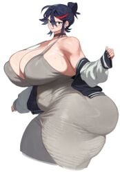 1girls ass ass_in_dress big_ass big_breasts black_hair blue_eyes bottom_heavy breasts bubble_butt busty choker cleavage clothing dress ear_piercing earrings fat_ass female female_only gluteal_fold huge_ass huge_breasts jacket kill_la_kill large_ass large_breasts looking_at_viewer maotthat massive_ass matoi_ryuuko mature mature_female milf no_bra older_female painted_nails piercing red_highlights slightly_chubby slightly_chubby_female solo thick_ass thick_thighs thunder_thighs wide_hips