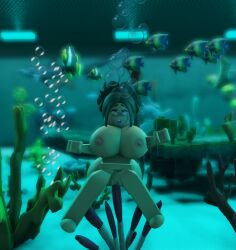 3d aquarium artist_request behind_glass big_breasts brown_hair bubbles coral coral_reef depth_of_field drowning dying female fish furry girl holding_breath moaning moaning_in_pleasure nude pussy roblox robloxian shark shark_girl solo source_request underwater underwater_tentacle_sex white_hair