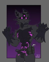 2022 5_fingers abs anthro balls barazoku belt belt_only biceps black_balls black_body black_fur black_penis black_tongue blowtorch border clothing digital_drawing_(artwork) digital_media_(artwork) erection eyewear eyewear_on_head fingers frilledwann fur genitals glans gloves goggles goggles_on_face goggles_on_head gootraxian grey_background grey_body grey_border grey_fur grey_glans handwear hi_res humanoid_genitalia humanoid_penis kaiju_paradise lizard male muscular muscular_anthro muscular_male night_vision night_vision_goggles nightcrawler_gootraxian open_mouth pecs penis pouch_(clothing) purple_stripes reptile scalie simple_background solo_male stripes tongue tongue_out