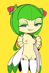 1girls cosmo_the_seedrian looking_at_viewer plant_girl plant_humanoid presenting pussy small_breasts solo sonic_(series) sonic_x stockings tenshigarden thighhighs