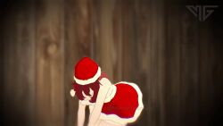 1girls animated bouncing_breasts female gold_eyes green_bag jiggling_breasts nonchalant original_character santa_costume santa_hat sean_kim skindentation thick_thighs thigh_cuffs