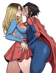 2girls absurdres ass belt big_ass big_breasts blonde_hair blue_bodysuit blue_eyes blush bodysuit breast_press breasts brown_hair cape closed_eyes dc dc_comics dc_extended_universe dcu dual_persona female female_kryptonian female_only hand_on_another's_back highres imminent_kiss kara_danvers kara_zor-el kryptonian large_breasts leotard long_hair mg99 mg991998 multicolored_bodysuit multiple_girls multiple_persona red_bodysuit red_cape selfcest short_hair shy skirt sleeved_leotard supergirl supergirl_(dcu) supergirl_(sasha_calle) superhero_costume superman_(2025) superman_(series) superman_logo surprised sweat the_flash_(2023) the_flash_(movie) the_flash_(series) thick_thighs thighs toned toned_female yuri