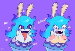 breasts_out bursting_breasts cleavage fangs first_porn_of_character ghost_girl huge_nipples long_tongue mario_(series) mario_+_rabbids mario_+_rabbids:_sparks_of_hope midnite_(mario_+_rabbids) monamania nintendo nipples no_humans puffy_nipples rabbid rabbit_ears rabbit_girl raving_rabbids tongue_on_breast tongue_out ubisoft