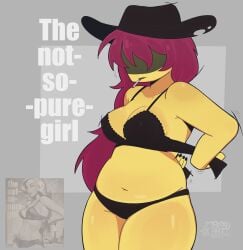 arms_behind_back artmaxjj belly black_bra black_hat black_panties chubby chubby_female cleavage forsaken forsaken_(roblox) jane_doe_(forsaken) large_ass large_breasts large_butt large_thighs overweight overweight_female purple_hair reference_image roblox roblox_game simple_background smoking smoking_cigarette solo solo_female solo_focus thick_thighs undressing wide_hips wide_thighs yellow_skin
