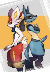 2boys anthro big_penis canid canine canis cinderace darkluxia duo fur furry furry_only huge_cock lucario male male_only nintendo penis pokemon pokemon_(species) sherlunsfw tagme tail