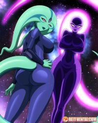 2girls 3_eyes alien alien_girl alien_only anodite ben_10 ben_10_alien_force big_ass big_breasts cartoon_network female female_only gilf glowing glowing_hair green_skin looking_at_viewer looking_back pink_eyes purple_skin reit space tail thick_lips toonami uxorite verdona watermark white_eyes xylene