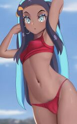 aruman bikini nessa_(pokemon) pokemon pokemon_ss pubic_hair pubic_hair_peek red_bikini tagme