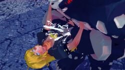 3d beringel cum cum_in_pussy cum_inside defeated defeated_heroine grimm_(rwby) held_in_hand held_up interspecies rwby submissive_female yang_xiao_long