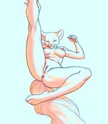 anthro anus bent_leg breasts canid canine claws colored feet female fluffy fluffy_tail foreshortening fox fur genitals hi_res hindpaw lying mammal nipples nude on_back orange_body orange_fur paws presenting pussy raised_leg simple_background solo toe_claws white_background xenoyparxi