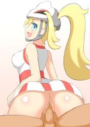 1boy 1girls blonde blonde_hair blue_eyes breasts censored cock_in_pussy cowgirl_position game_freak girl_on_top gym_leader happy happy_sex helmet hetero hiroki_(eurbcd743) korrina_(pokemon) long_blonde_hair long_hair looking_at_another looking_at_viewer looking_back looking_back_at_another looking_back_at_viewer male/female mouth_open nintendo on_top open_mouth partially_clothed penis_in_pussy penis_in_vagina pokemon pokemon_xy riding riding_penis smile smiling straight vaginal vaginal_penetration vaginal_sex