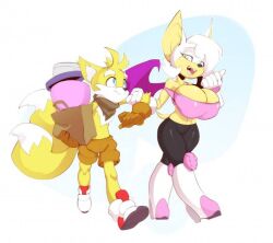 aged_up bat big_breasts bigdad bottomwear breasts clothing duo female footwear fox fur furry furry_only handwear large_breasts larger_female male neckwear older_female ramudey rouge_the_bat sonic_(series) tail tails topwear younger_male