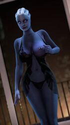 3d alien alien_girl areolae asari athletic_female big_breasts blue_eyes blue_skin breasts female female_focus female_only hbnoob liara_t'soni mass_effect nightgown nipple_piercing nipples nude nude_female nudity piercing pinup pinup_pose solo tagme