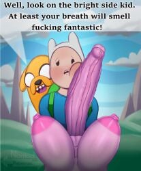 adventure_time ahe_gao ahegao animated backpack bag big_penis cum cum_explosion cum_in_mouth cum_out_nose finn_the_human flame_princess foreskin futa_on_male futanari gif headwear huge_cock human jake_the_dog male marceline nomad_reverse pale_skin penis princess_bubblegum slideshow text uncut unusual_cum veiny_breasts