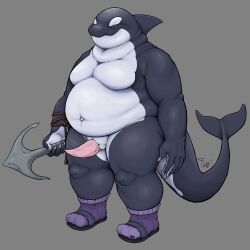 1boy anchor animal_genitalia animal_penis anthro belly big_belly bonsu cetacean cetacean_penis genitals hi_res killer_whale male mammal marine obese obese_male orca overweight overweight_male penis slit solo solo_focus taniwah tapering_penis toothed_whale weapon whale