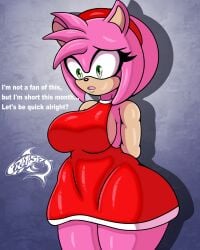 1girls amy_rose arms_behind_back green_eyes looking_down renegade-157 sonic_(series) tagme