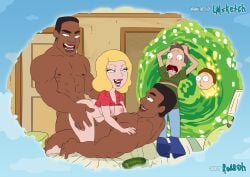 1girls 4boys adult_swim beth_smith blonde_hair cowgirl_position cuckold dark-skinned_male dark_skin doggy_style gangbang interracial jerry_smith legoman morty_smith mother_and_son muscular_male netorare pickle_rick portal rick_and_morty rick_sanchez roa80h tagme