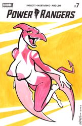 1girls alternate_species anthro anthro_only breasts comic_cover curves curvy dinosaur female grinning grinning_at_viewer kimberly_hart mighty_morphin_power_rangers mutant nipples nude nude_female pink_body pink_breasts pink_nipples pink_ranger pink_skin power_rangers pterodactyl pterosaur redadillio solo tail talons three_fingers two_toes white_highlights wings yellow_eyes