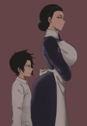 big_ass big_breasts isabella_(the_promised_neverland) maid_uniform ray_(the_promised_neverland) teasing the_promised_neverland