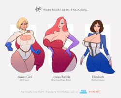 3girls acrylictoon alien alien_girl artist_name athletic athletic_female background big_breasts bioshock bioshock_infinite blonde_female blonde_hair blue_eyes book breasts brown_hair bursting_breasts bust bustier busty cape choker cleavage clothed clothing corset crossover curvaceous curvy curvy_figure dc dc_comics digital_drawing_(artwork) digital_media_(artwork) disney dress earth-2 earth_2 elizabeth_comstock eyebrows eyelashes eyes female female_focus female_only heroine hips hourglass_figure huge_breasts humanoid hyper_breasts jessica_rabbit justice_society_of_america kara_zor-el karen_starr kryptonian large_breasts legs lips lower_body multiple_girls overflowing_breasts power_girl short_hair superheroine superman_(series) thick_legs thick_thighs thunder_thighs upper_body voluptuous who_framed_roger_rabbit wide_hips