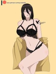 1girls agung911 almost_naked alternate_version_available artist_name bare_breasts bare_legs bare_midriff bare_shoulders bare_thighs barely_clothed boruto:_naruto_next_generations bra breasts breasts_out brown_hair bust busty curvaceous curvy curvy_body curvy_female curvy_figure exposed_breasts female female_only hair_between_eyes hyuuga_hanabi kimono kimono_down kimono_open kimono_pull leg_lift leg_up lingerie long_hair looking_at_viewer mostly_nude naruto naruto_(series) open_clothes open_kimono oppai panties partially_clothed patreon_username pinup plain_background presenting_self raised_leg simple_background solo solo_focus taking_clothes_off tied_hair undressing undressing_self url violet_eyes watermark web_address wide_hips yellow_background yukata