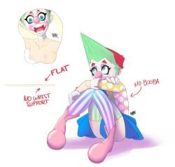 ass clown clown_girl clown_makeup clown_nose flat_chest gloves hunched_over knees_together_feet_apart looking_up meme mouse_pad polka_dot rainbow_clothing sad sitting skirt stockings striped_stockings suspenders thighs tomboy