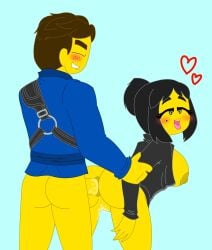 anal anal_penetration anal_sex duchess_pixal heart hearts jay_(ninjago) lego ninjago nya_(ninjago) sons_of_garmadon_(ninjago) straight straight_sex yellow_skin