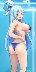 1girls aqua_(konosuba) aqua_eyes ass big_breasts bikini blue_hair breasts female female_only jam_pentail jampen kono_subarashii_sekai_ni_shukufuku_wo! long_hair solo solo_female standing thighs