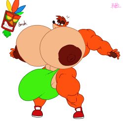 2020s 2022 2boys aku_aku anthro big_nipples big_penis bobthetanuki bulge clenched_teeth crash_(series) crash_bandicoot extra_huge_bob extrasizedbob fingerless_gloves fur furry gay green_thong huge_chest hyper_penis leaf male male_only marsupial mask muscular muscular_male naughty_dog nipples penis puffy_nipples red_shoes shoes signature simple_background tagme teeth text thong underwear video_games white_background yaoi