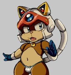 1boy 2019 anthro armor bell_collar bulge color dandi digital_media_(artwork) domestic_cat felid feline felis fighting_stance furry furry_only headgear helmet latex latex_underwear male mammal ribbon samurai_pizza_cats simple_background small_bulge solo speedy_cerviche underwear