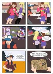 1boy 2girls 6_panel_comic aged_up ass baseball_cap blonde_hair brown_hair comic dipper_pines english_text frustrated gravity_falls mabel_pines pacifica_northwest page_2 page_number pine_tree_(symbol) sealedhelm speech_bubble straight_hair