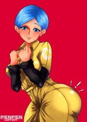 1girls ass big_ass big_breasts blue_eyes blue_hair bottomwear breasts bulma_briefs bulma_briefs_(dragon_ball_super_superhero) clothing curvaceous curvy dragon_ball dragon_ball_super_super_hero earrings female female_only freckles freckles_on_face hair hips huge_ass mature mature_female mature_woman milf mother penpen_(artist) solo solo_female thick_thighs thighs topwear wide_hips