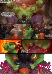 anal anal_sex balls bara big_penis black_panther_(marvel) boner comic erection gay green_skin hulk hulk_(series) male male_only marvel marvel_comics muscles muscular penis questionable_consent rokudenashi sex size_difference spread_legs teasing text