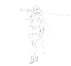 1girls bare_thighs blush breasts falchion_(fire_emblem) female female_only fire_emblem fire_emblem_awakening legoman lucina_(fire_emblem) medium_breasts monochrome nintendo revealing_clothes sketch solo source_request sword thick_thighs thighs underboob weapon