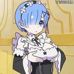 1girls 2d 2d_animation alternate_version_available animated blue_hair breasts clothing female loop maid_uniform medium_hair re:zero_kara_hajimeru_isekai_seikatsu rem_(re:zero) solo_female tagme twistedgrim