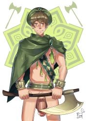 1boy arabic_zodiac axe_(zodiac) circumcised cloak flaccid flaccid_penis male male_only muscles muscular muscular_male suzumeyaoi thick_penis veiny_penis zodiac