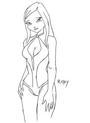 1girls 4kids_entertainment bikini black_and_white cartoonvalley.com helg line_art nickelodeon rainbow_(animation_studio) roxy_(winx_club) solo solo_female winx_club