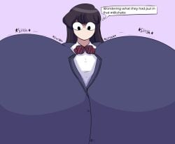 1girls breasts_bigger_than_head breasts_bigger_than_torso enormous_breasts gigantic_breasts huge_breasts hyper hyper_breasts komi-san_wa_komyushou_desu komi_shouko long_hair massive_breasts red_face tagme text waluigitime16