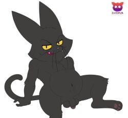 anthro balls black_body black_fur cartoon_network domestic_cat doritomon felid feline felis flaccid fur genitals male mammal mao_mao:_heroes_of_pure_heart mature_male navel nude penis shin_mao sitting slightly_chubby solo yellow_eyes