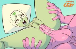 1boy 1girls anal close-up green_skin hand_on_ass mouth_open nude okaylevy penis peridot_(steven_universe) pink_skin sex steven_quartz_universe steven_universe unseen_male_face