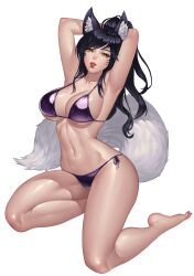 1girls ahri armpits arms_up big_ass big_breasts feet female female_only fox_ears league_of_legends light-skinned_female solo thick_thighs underwear weni