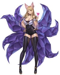 1girls ahri big_breasts blonde_hair female female_only fox_ears k/da_ahri k/da_series league_of_legends light-skinned_female solo stockings thick_thighs weni