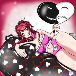 balloon balloon_fetish brave_danganronpa:_coward's_paradise clothed danganronpa fan_character fanganronpa female female_only heterochromia hibana_anko lingerie mother-noir red_hair straight_hair