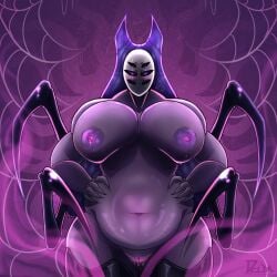 6_arms hands_on_hips herrah hollow_knight lactation muscular_female pov_eye_contact purple_nipples queen spicy_triangles spider tall_female