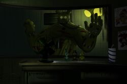 1boy animatronic anthro bara dick erection five_nights_at_freddy's five_nights_at_freddy's_3 fnaf green_body green_eyes humanoid long_tongue looking_at_viewer male male_only penis robot solo solo_focus springtrap springtrap_(fnaf) tongue yaoi